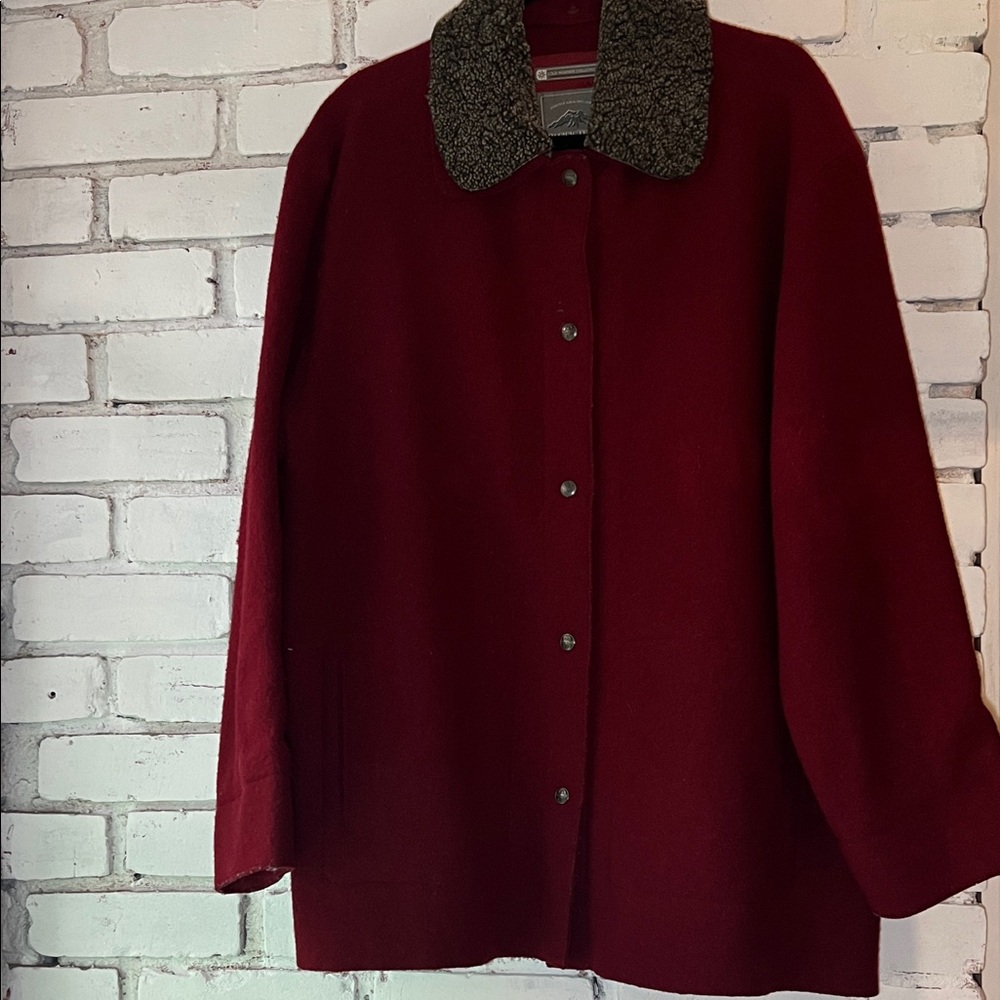Women's Red Wool Jacket with Faux Fur Collar